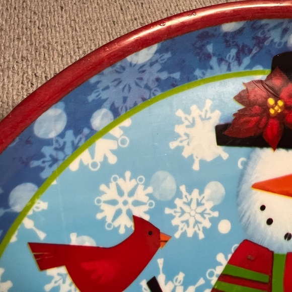 ⛄️AMSCAN: Large round snowman & cardinal theme serving platter, preowned. - Picture 5 of 7
